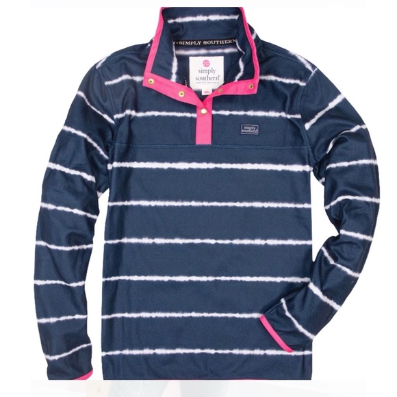 Simply Southern Navy White Pink Tie Dye Stripe Fleece Pullover Jacket Size XXL - Picture 2 of 9